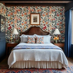 Vintage Style Bedroom with Floral Wallpaper