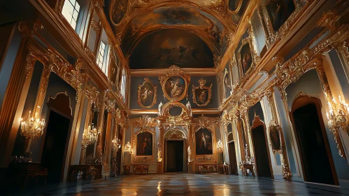 Grand Hall Interior with Painted Ceiling