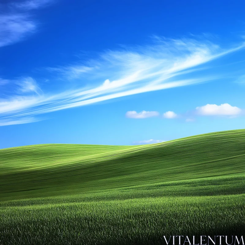 AI ART Serene Green Field Under Blue Sky