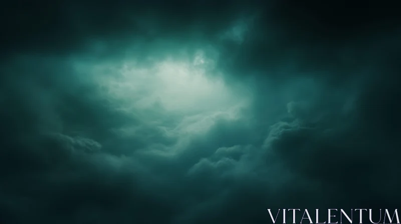 AI ART Teal Sky Cloudscape - Atmospheric Weather Art