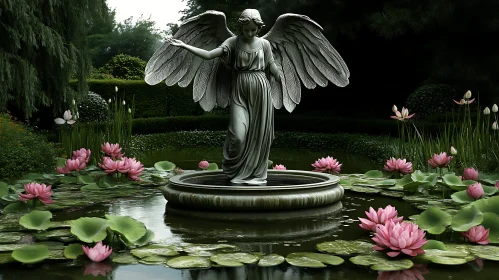 Serene Angel Among Water Lilies