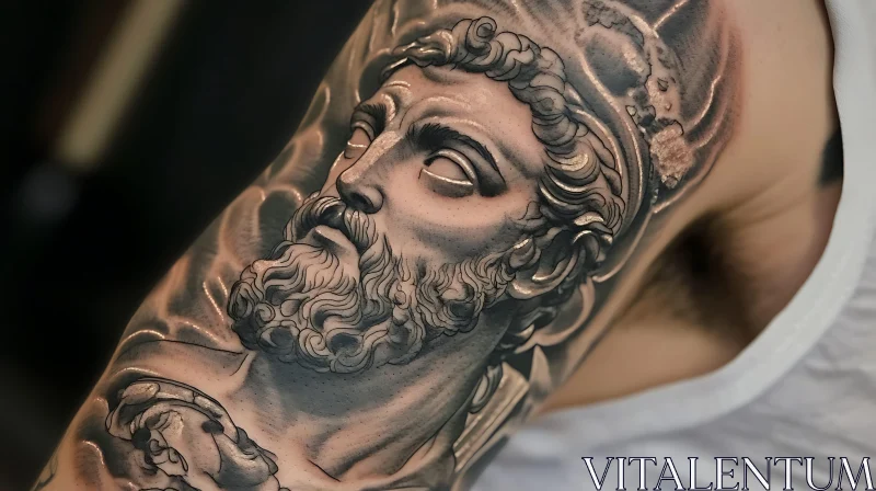 Detailed Greek Figure Tattoo on Arm AI Image