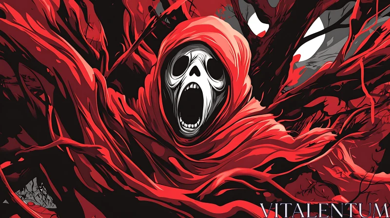 AI ART Screaming Reaper in Crimson Robe