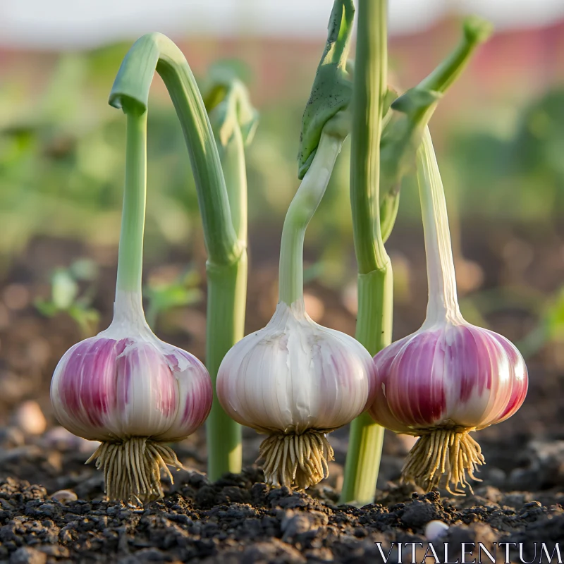 Three Garlic Bulbs Growing AI Image