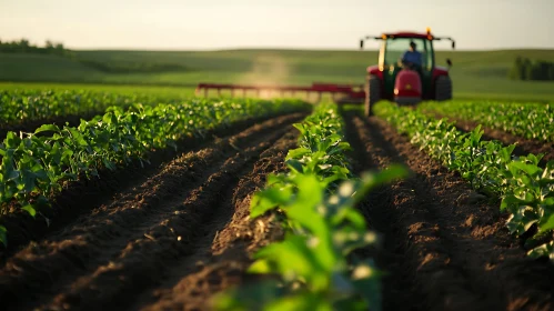 Tractor in Field: Agricultural Landscape