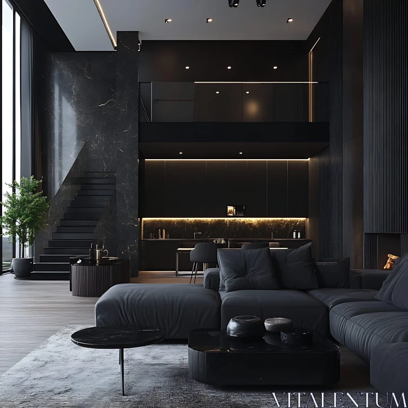 Contemporary Interior with Dark Monochromatic Theme AI Image