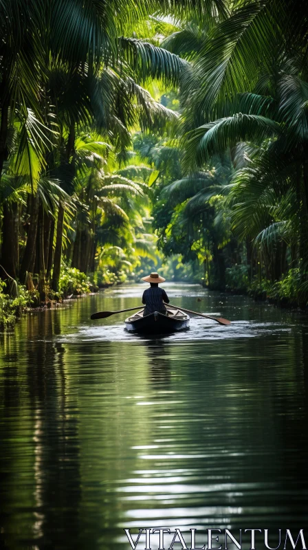 Captivating Bamboo Boat Journey in a Rain Forest AI Image