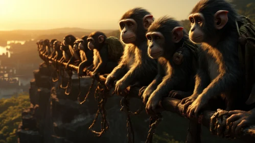 City-Viewing Chimpanzees: A Cinematic Wallpaper