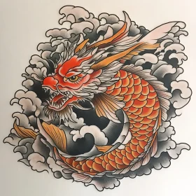 Mythical Dragon Art in Tattoo Style