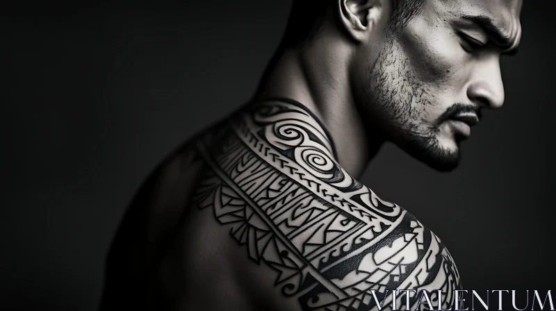 Detailed Tribal Body Art on Male Shoulder AI Image