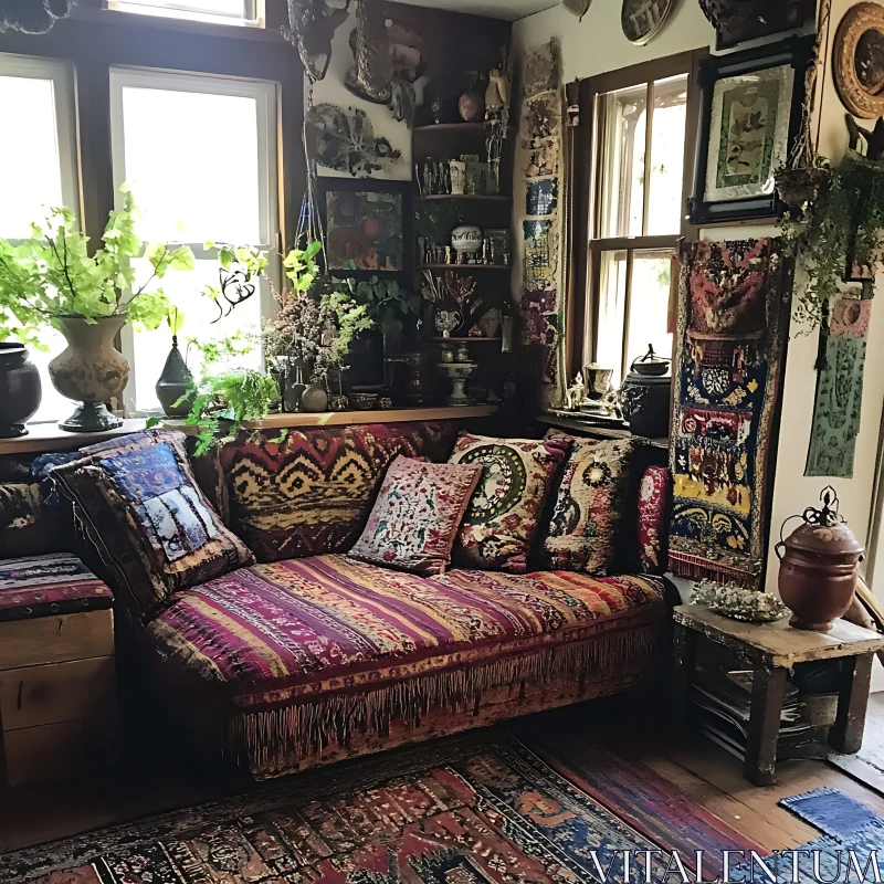 Eclectic Bohemian Interior Design with Daybed AI Image