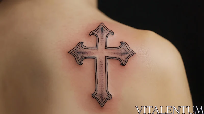 Intricate Cross Shoulder Tattoo with Black Ink AI Image