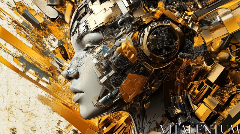 Futuristic Cyborg Profile with Metallic Accents AI Image