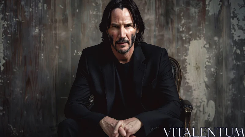 Intense Portrait of Keanu Reeves AI Image