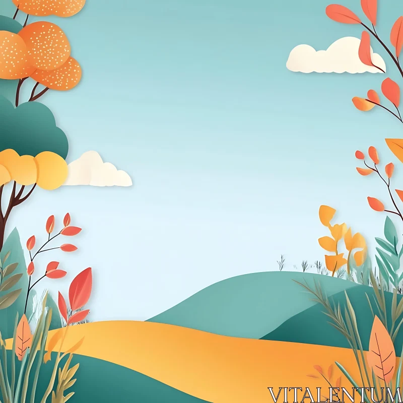 AI ART Stylized Autumn Landscape with Paper Art Elements