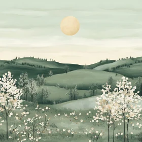 Serene Landscape with Blossoms