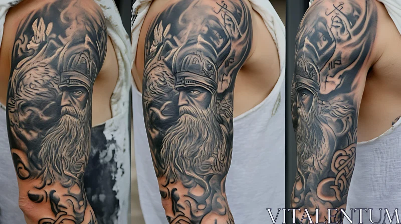 Intricate Viking Warrior Tattoo on Arm AI Image