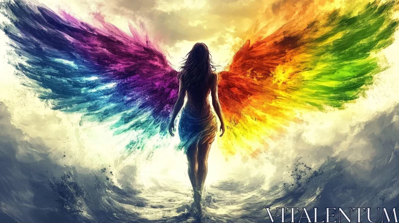 AI ART Rainbow Winged Woman in Water