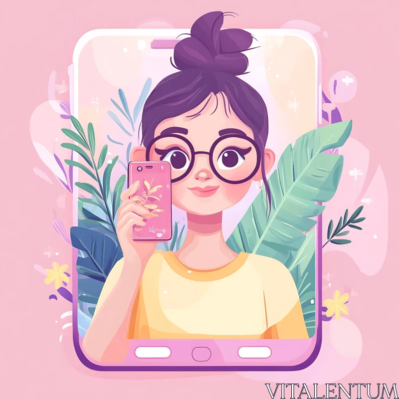 Digital Portrait of a Girl with Smartphone AI Image