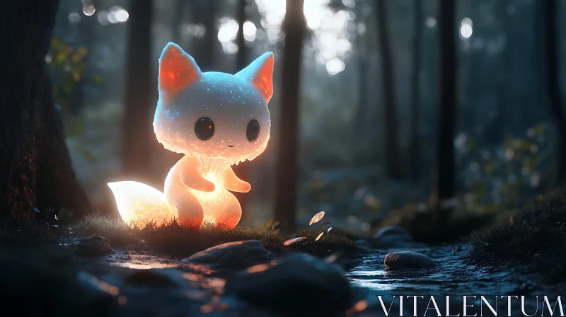 Luminous Fox in the Misty Woods AI Image