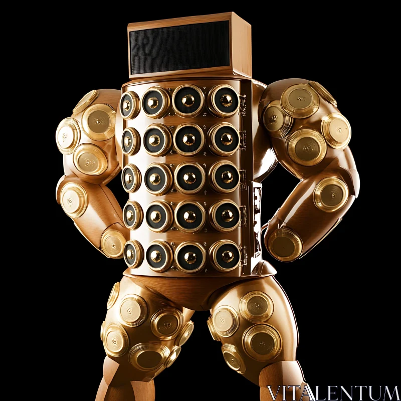 AI ART Golden Speaker Robot on Black Background