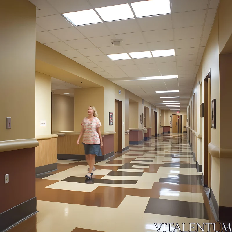 AI ART Woman in a Long Hospital Hallway