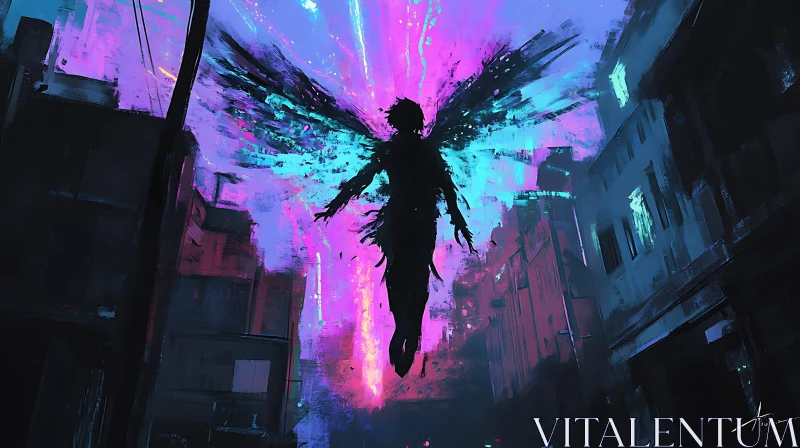 AI ART Urban Angel: A Neon Lit Silhouette