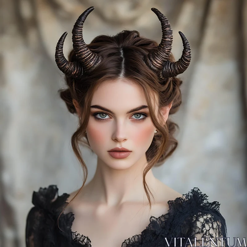 Horned Beauty: A Serene Portrait AI Image