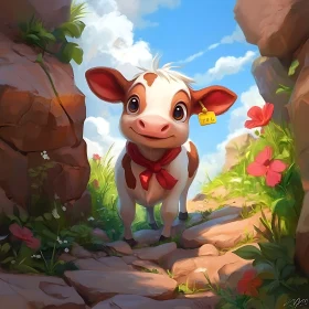 Cute Cow Calf with Red Scarf