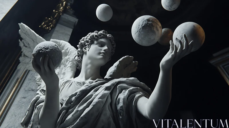 Marble Angel Holding Planets Art AI Image