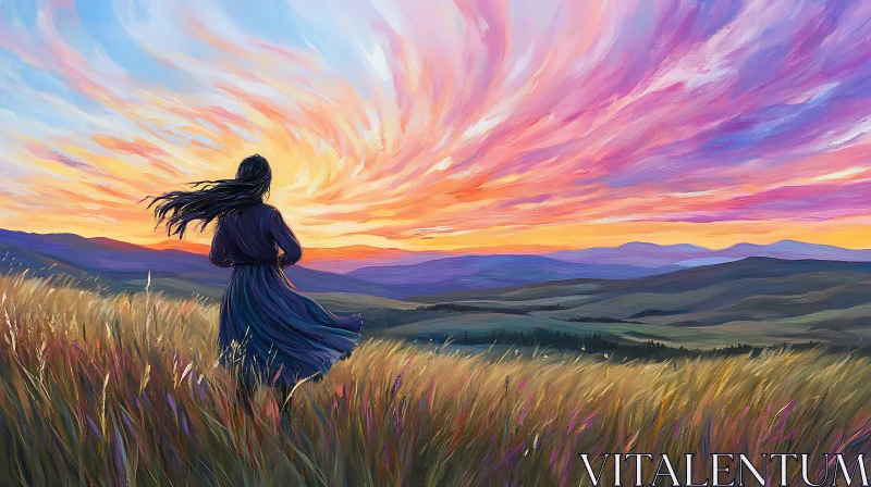 AI ART Colorful Sunset Landscape with Woman