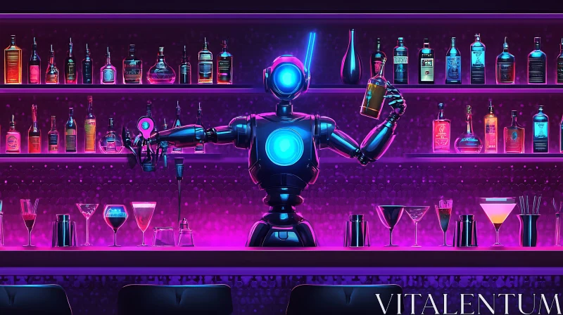 Futuristic Bartender Serving Drinks AI Image