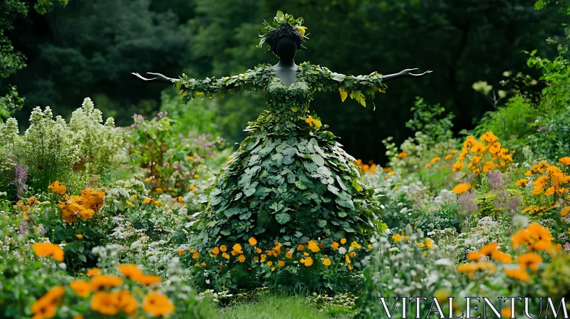 Statue of Lady in Green Garden AI Image