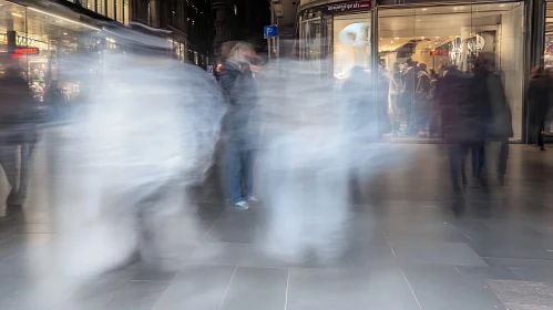 Blurred Pedestrians in Cityscape