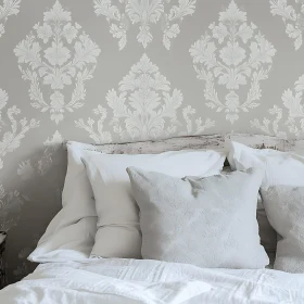 Tranquil White Bedroom with Patterned Wall