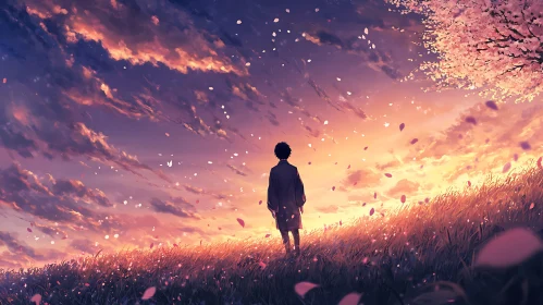 Field Sunset with Figure