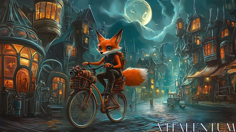 Moonlit Ride: Fox on Two Wheels AI Image