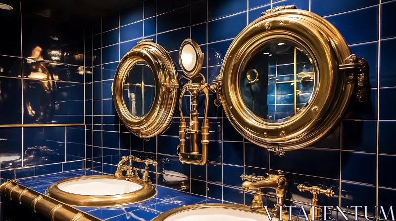 Navy Blue and Gold Bathroom Design AI Image