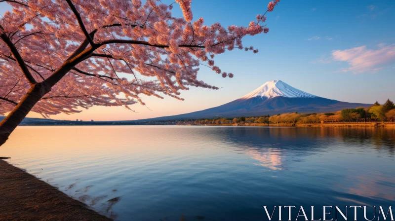 Enchanting Cherry Blossom Tree with Mt Fuji in 8K Resolution AI Image