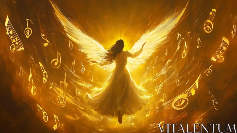 Ethereal Angel in a Symphony of Gold AI Image