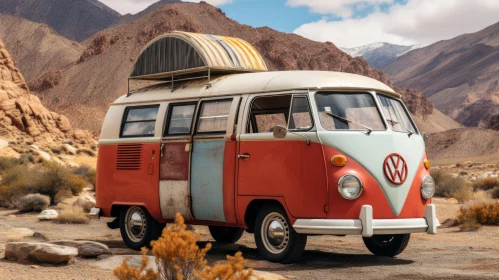 Vintage Camper Van in the Desert - Colorful and Authentic