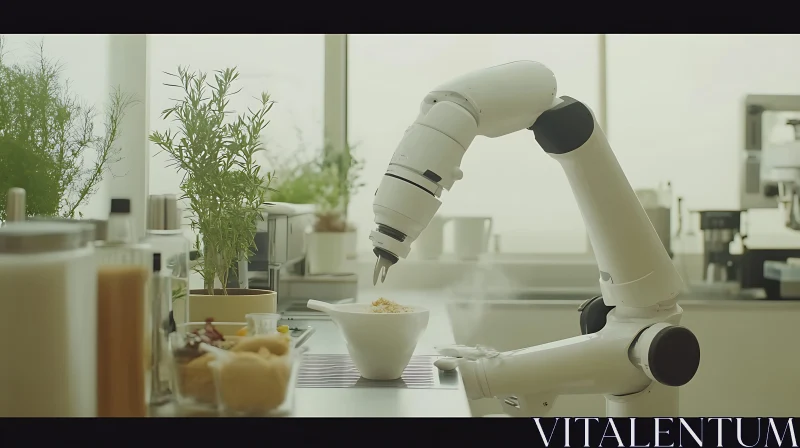 Automated Kitchen: Robot Preparing Food AI Image