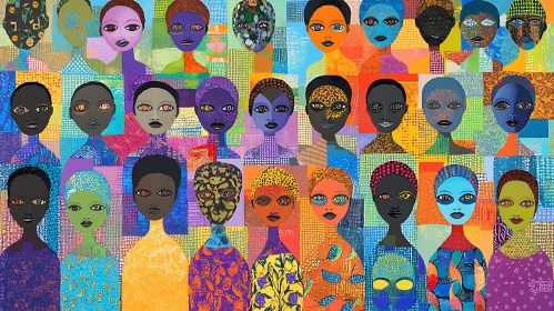 Vibrant Women Portraits Mosaic Art