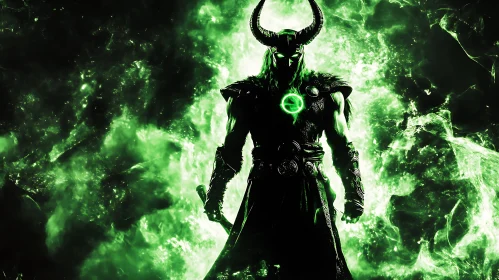 Horned Warrior in Green Fire