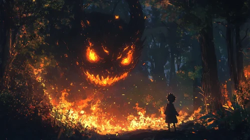 Boy Confronts Fire Monster