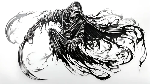 Death Figure with Scythe Black and White