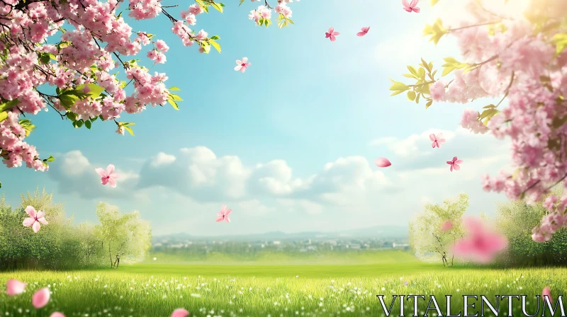 Pink Petals Meadow: Springtime AI Image