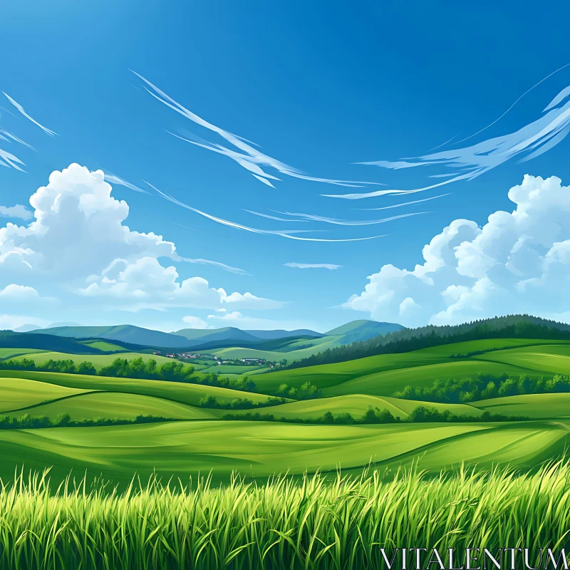 AI ART Scenic Green Landscape with Cloudscape