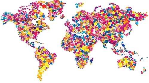 Abstract World Map with Colorful Dots