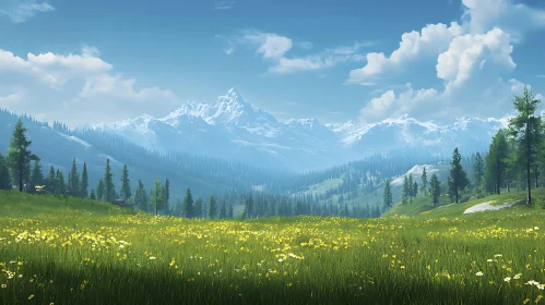 Scenic Mountain View with Flower Meadow